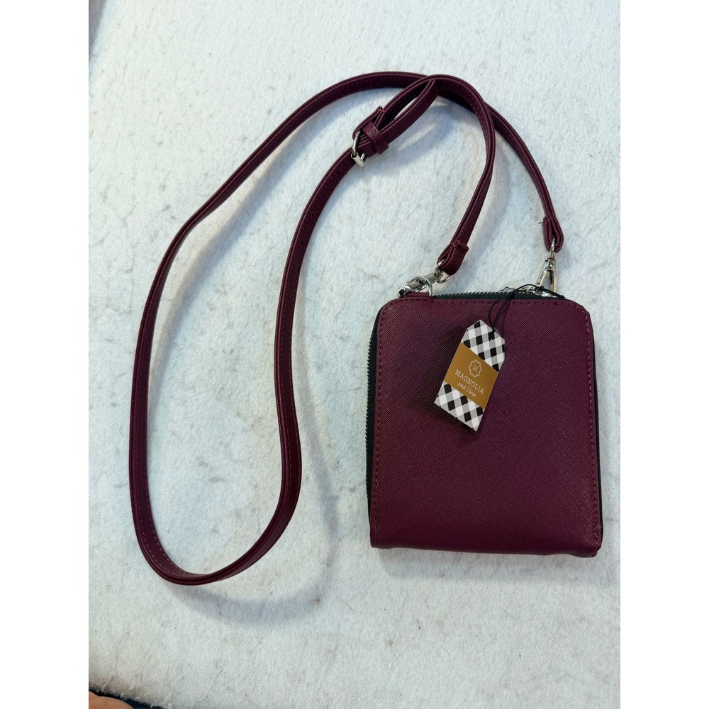 Magnolia and Vine Burgundy Vegan Leather Crossbody Wallet Bag Adjustable Strap